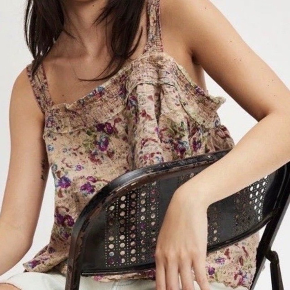 Magnolia Pearl Cotton Quilted Cropped Pink Floral Tank SOLD OUT NWT Miriam Amor‎ - Picture 4 of 9